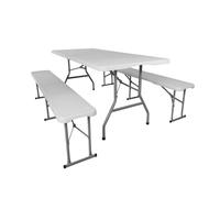 Ensemble table et bancs de jardin - Lot 1 Table pliante jardin - Table pique nique + 2 bancs pliants camping - Blanc