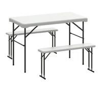 Outsunny – Ensemble table pliante 2 bancs 113 cm – Pliable avec poignées – Gris clair/blanc