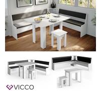 Vicco Groupe de banquettes d'angle Roman, Blanc, 210 x 41.5 cm avec table