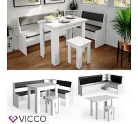 Vicco Groupe de banquettes d'angle Roman, Blanc, 180x120cm | avec table, adapté à une installation d’angle dans les cuisines et les salles à manger