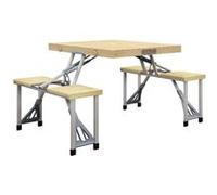Outsunny Ensemble Table et Chaise de Camping Pliant Forme Valise Pique-Nique, Aluminium et Bois, dim. 86L x 72,5l x 67H cm