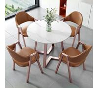 Ensemble table et chaise de conférence marron - Bureau de réception rond robuste avec base en métal audacieux pour les petites réunions, les négociations et l'utilisation du bureau à domicile