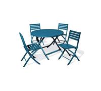 Ensemble table et chaise de jardin city garden aluminium bleu 4 personnes table rond 110.0 cm x 110 cm