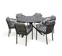 Ensemble table et chaise de jardin dcb garden aluminium gris 6 personnes table rond 133.0 x 129 cm