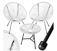 Ensemble table et chaise de jardin - TECTAKE - Salon extérieur SANTANA résistant aux UVs et intempéries avec plaque en verre - Blanc