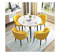 Ensemble table et chaise de salon moderne minimaliste table et chaise combinaison restaurant cuisine bois massif table à manger ronde (couleur : poudre) (jaune)