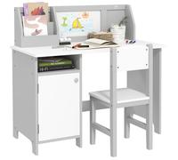 HOMCOM Ensemble Table et Chaise pour Enfant avec Tableau Blanc - Bureau pour Enfant +5 Ans 90L x 45l x 85H cm Gris
