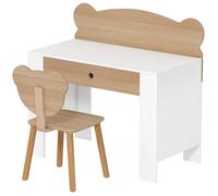 Ensemble table et chaise pour enfants,Avec des tiroirs,table d'apprentissage en forme d'ours, chaise en forme d'ours,Bois naturel