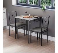 Ensemble table et chaises 2 places Roslyn, métal et bois, cuisine salle à manger, gris béton