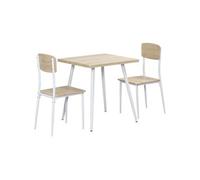 HomCom Ensemble table et chaises 3 pièces style nordique piètement acier blanc bois clair beige