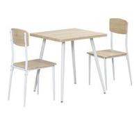 Ensemble table et chaises 3 pièces style nordique piètement effilé acier blanc aspect bois clair Beige G