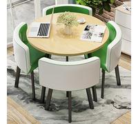 Ensemble table et chaises, 5 pièces modernes rondes en grain de bois avec quatre chaises à ailettes pour salon, balcon, bureau, restaurant, 89,9 x 72,9 cm