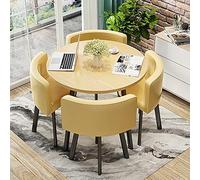 Ensemble table et chaises, 5 pièces modernes rondes en grain de bois avec quatre chaises à ailettes pour salon, balcon, bureau, restaurant, 89,9 x 72,9 cm