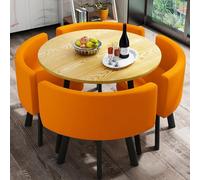 Ensemble table et chaises, 5 pièces modernes rondes en grain de bois avec quatre chaises à ailettes pour salon, balcon, bureau, restaurant, 89,9 x 72,9 cm