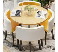 Ensemble table et chaises, 5 pièces modernes rondes en grain de bois avec quatre chaises à ailettes pour salon, balcon, bureau, restaurant, 89,9 x 72,9 cm