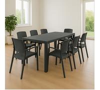 Ensemble Table et Chaises Cortanze Dmora, en Plastique Noir Anthracite