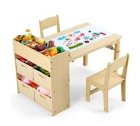 Ensemble table et chaises d'art pour enfants - table de bricolage en bois avec 2 chaises, casiers de rangement, boîtes en tissu et rouleau de papier - table de jeu pour la chambre d'enfant