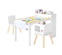 VEVOR Ensemble Table et chaises d'art pour Enfants, avec Armoire de Rangement à 3 Niveaux, Table Enfant avec 2 chaises, Bureau d'activités en Bois pour Lire, Apprendre, Dessiner et écrire, Blanc