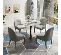 Ensemble table et chaises de bar de cuisine rondes avec pieds robustes en acier au carbone et dossier doux, meubles de salle à manger élégants pour hôtel, café, balcon - Gris