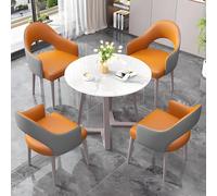 Ensemble Table Et Chaises De Bar pour 4 Personnes, Table Et Chaises De Club pour Bureau, Table À Manger Ronde Simple Et Chaises, Gain De Place,Gray+Orange-One Size