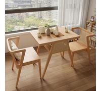 Ensemble table et chaises de bistrot en rotin, table de salle à manger carrée en bois massif avec 2 chaises gigognes empilables (naturel)