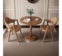 Ensemble table et chaises de bureau modernes du milieu du siècle pour 2 personnes, table de salle à manger ronde avec pieds en métal, petit café en fourrure (marron et noyer)