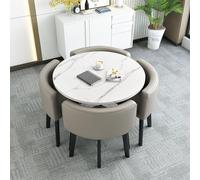 Ensemble Table et Chaises de Cuisine, Plateau en Imitation Marbre et 4 Chaises en Similicuir, Tables de Conférence Compacte, Gain de Place(Light Gray)