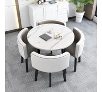 Ensemble Table et Chaises de Cuisine, Plateau en Imitation Marbre et 4 Chaises en Similicuir, Tables de Conférence Compacte, Gain de Place(Light Gray White)