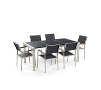 Ensemble table et chaises de jardin en acier inox et granit noir poli - Beliani GROSSETO