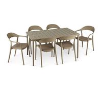 IDIMEX Ensemble Table et chaises de Jardin Lavanda, Coloris Champagne, empilables résistantes aux intempéries et aux UV, Dossier Chaise Effet rotin, Design Moderne pour terrasse Balcon et extérieur