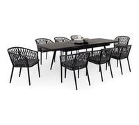 Ensemble table et chaises de jardin SUNNY pour 6 à 8 personnes coloris noir et gris, table extensible G
