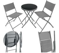 TECTAKE Ensemble table et chaises de jardin bistrot pliable pour 2 personnes gris