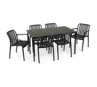 Ensemble table et chaises de jardin TULIPANO 6 personnes coloris noir, chaises empilables résistantes aux UV