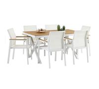 Ensemble table et chaises de jardin WINDY pour 6 personnes coloris blanc et naturel, chaises empilables