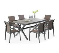 Ensemble table et chaises de jardin WINDY pour 6 personnes coloris gris, chaises empilables résistantes