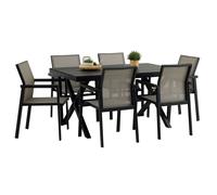 Ensemble table et chaises de jardin WINDY pour 6 personnes coloris noir et gris, chaises empilables résistantes
