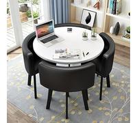 Ensemble table et chaises de salle à manger 4 places rondes de 31.5in / 80 cm peu encombrantes avec chaises en polyuréthane noir pour maison, salon, balcon, bureau, réception, club, réunion, salle de