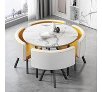 Ensemble Table et chaises de Salle à Manger 5 pièces, Plateau en Imitation marbre et 4 chaises en Cuir. Design Compact idéal pour Les Petits espaces, Parfait pour la Cuisine et Le Coin Repas