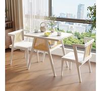 Ensemble table et chaises de salle à manger compactes en bois et rotin pour cuisine, économiseur d'espace pour balcon, terrasse, 3 pièces, marron