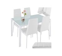 Table à manger avec chaises - TECTAKE - Ensemble dîner BERLIN 4 sièges rembourrés avec revêtement en cuir synthétique - Blanc
