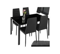 Table à manger avec chaises - TECTAKE - Ensemble dîner BERLIN 4 sièges rembourrés avec revêtement en cuir synthétique - Noir