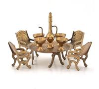 Ensemble table et chaises de salle à manger miniatures en laiton vintage, style Maharaja, décoration de chambre 10 pièces
