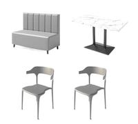 Ensemble Table Et Chaises De Salle À Manger Modernes for Café, Bistro, Magasin De Thé, Bureau Rectangulaire avec Dessus en Faux Marbre, Sièges Et 2 Chaises en Simili Cuir Gris(D)