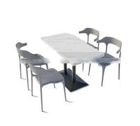 Ensemble Table Et Chaises De Salle À Manger Modernes for Café, Bistro, Magasin De Thé, Bureau Rectangulaire avec Dessus en Faux Marbre, Sièges Et 2 Chaises en Simili Cuir Gris(C)