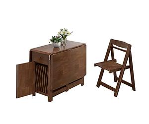 Ensemble table et chaises de salle à manger pliantes, extension de feuilles tombantes, bois massif, design peu encombrant, îlot de cuisine avec roulettes et tiroir