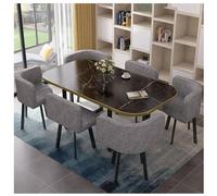 Ensemble table et chaises de salle à manger rectangulaires compactes imitation marbre avec 6 chaises en similicuir pour maison, café et salle à manger