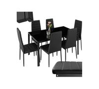 Ensemble table et chaises de salle à manger rembourrées avec revêtement en cuir synthétique noir/noir