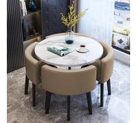 Ensemble table et chaises de salle à manger - Table ronde en marbre avec 4 chaises rembourrées, design peu encombrant pour bureau, salon et salle à manger