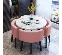 Ensemble table et chaises de salle à manger - Table ronde en marbre avec 4 chaises rembourrées, design peu encombrant pour bureau, salon et salle à manger