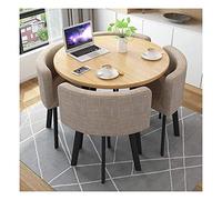 Ensemble table et chaises de salon moderne de 80 cm, petite table ronde pour balcon, café, style décontracté, table de réception, 1 table en bois et 4 draps en coton Ch (Kaki)